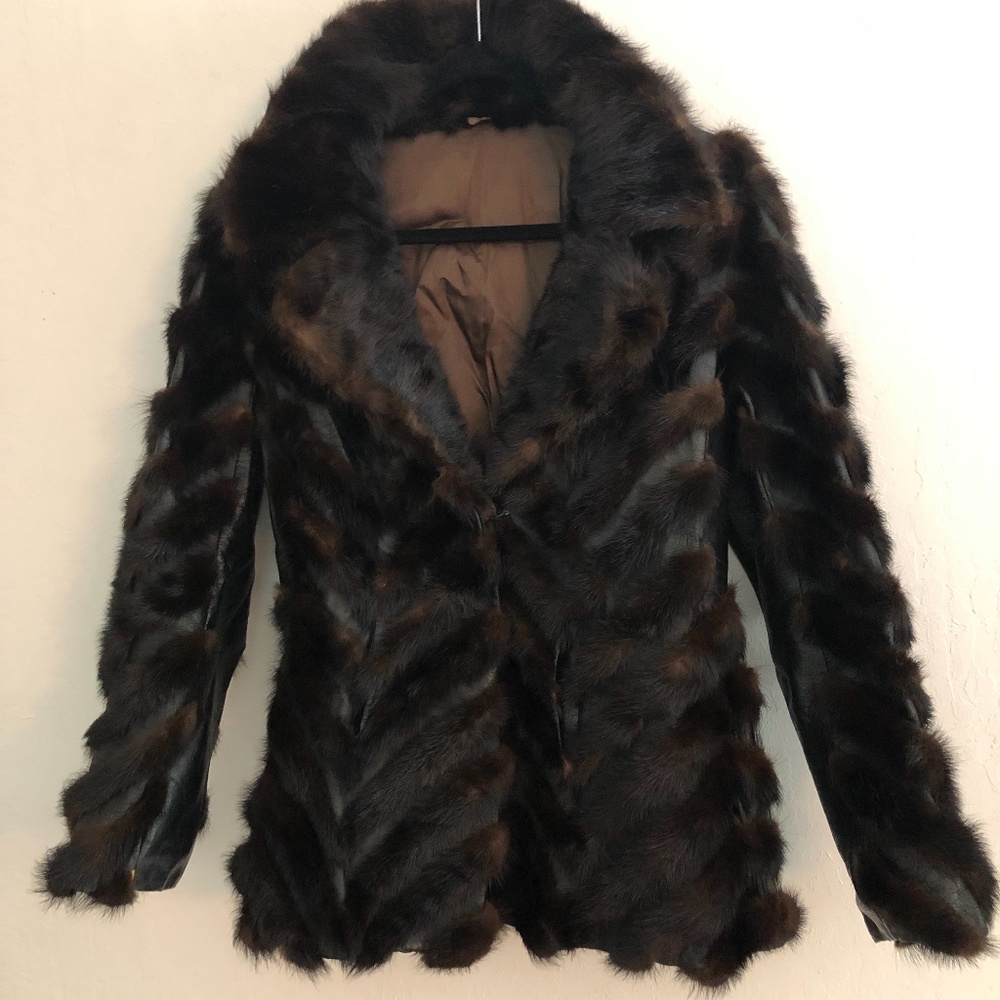 Mink & Leather Chevron Fur Jacket